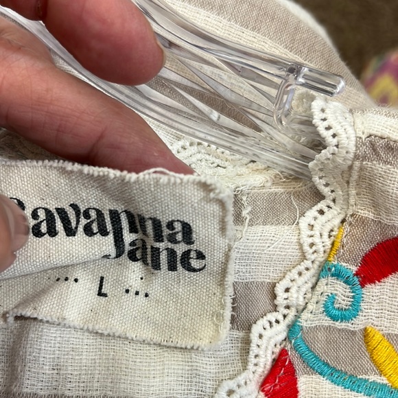 Savana Jane Womens Top Size L Tan Striped Colorful Embroidery Lace Trim Cropped - Picture 3 of 13